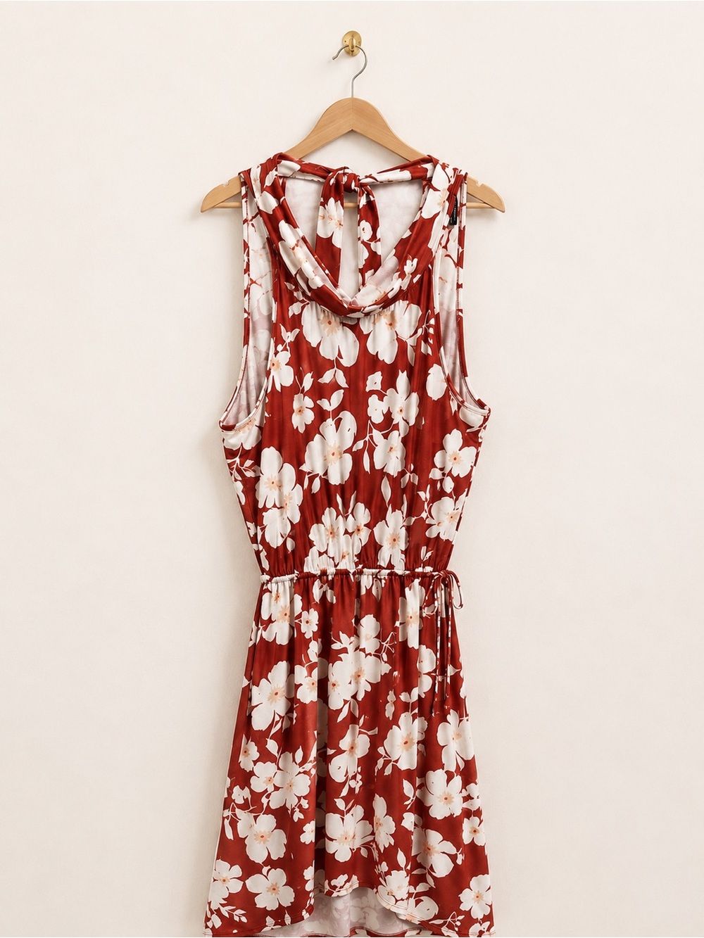OUGES Rust Red Floral Halter Open Back Dress Size XL (US 16–18) - Picture 3 of 7